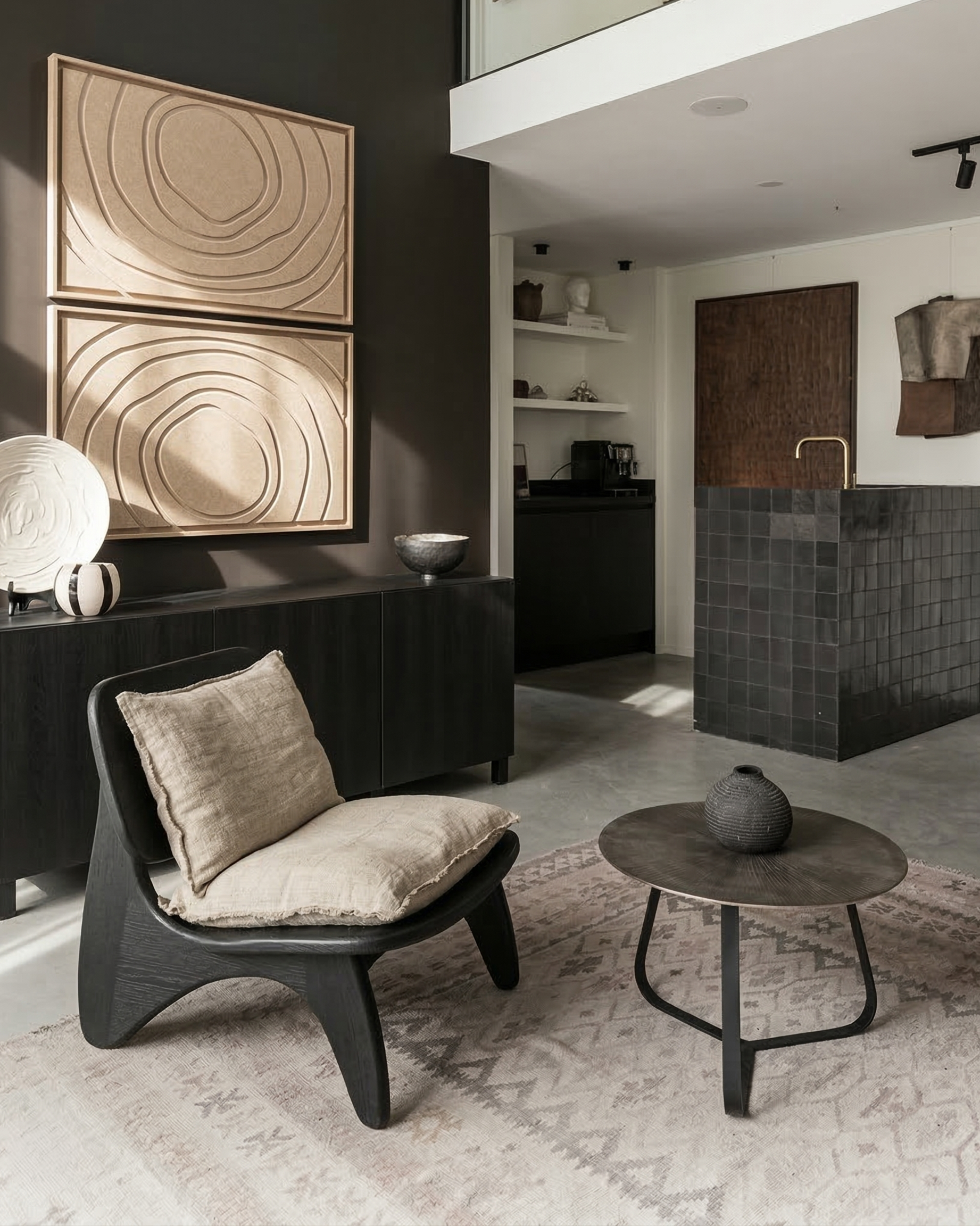 Deux panneaux FeltArt Aura Pale Sand dans un intérieur contemporain