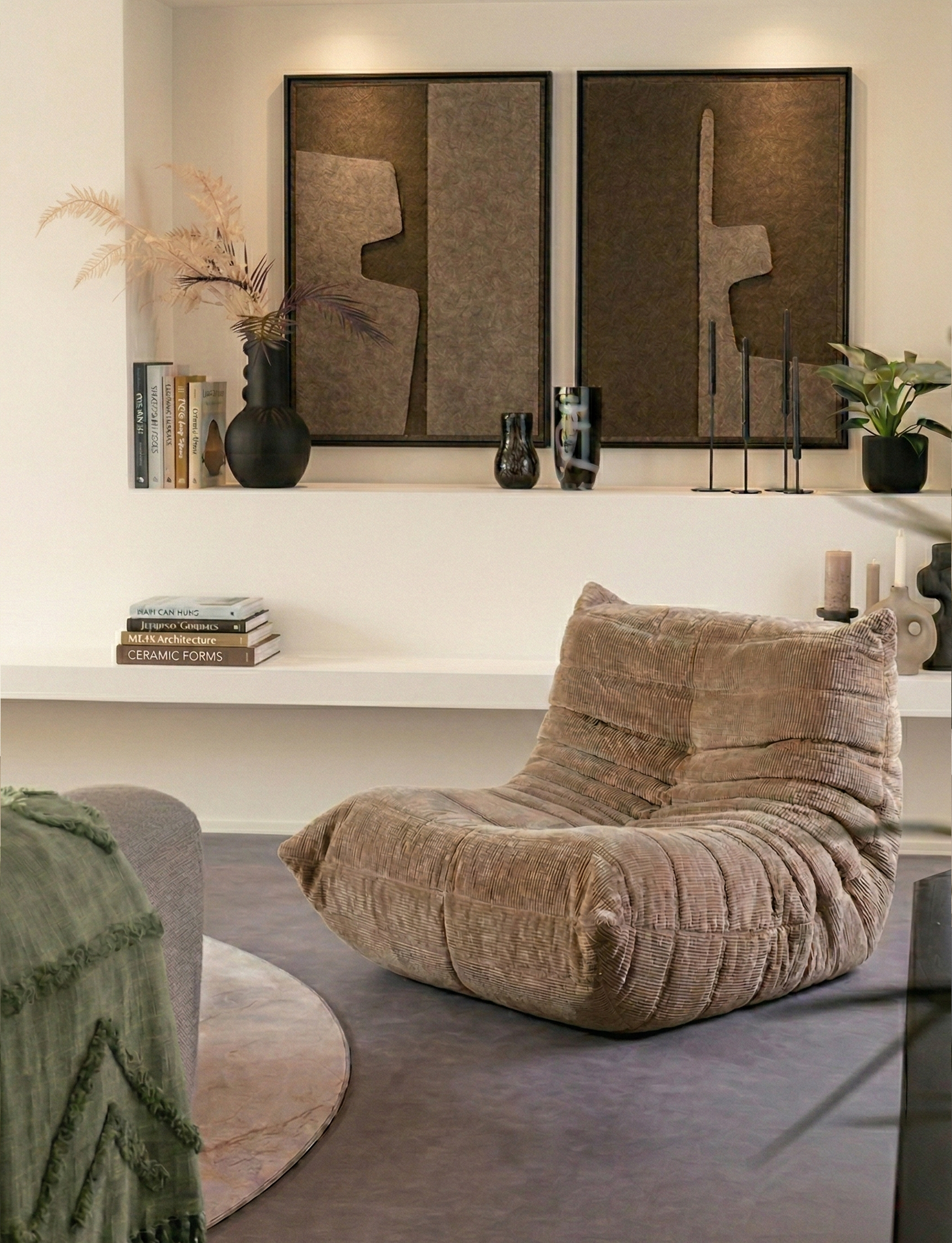 Deux panneaux FeltArt Estile Olive Mist dans un intérieur contemporain