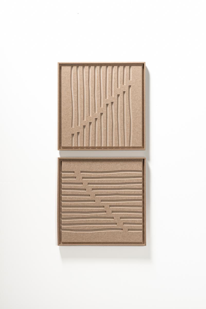 Deux panneaux FeltArt Linoa Pale Sand dans un intérieur contemporain