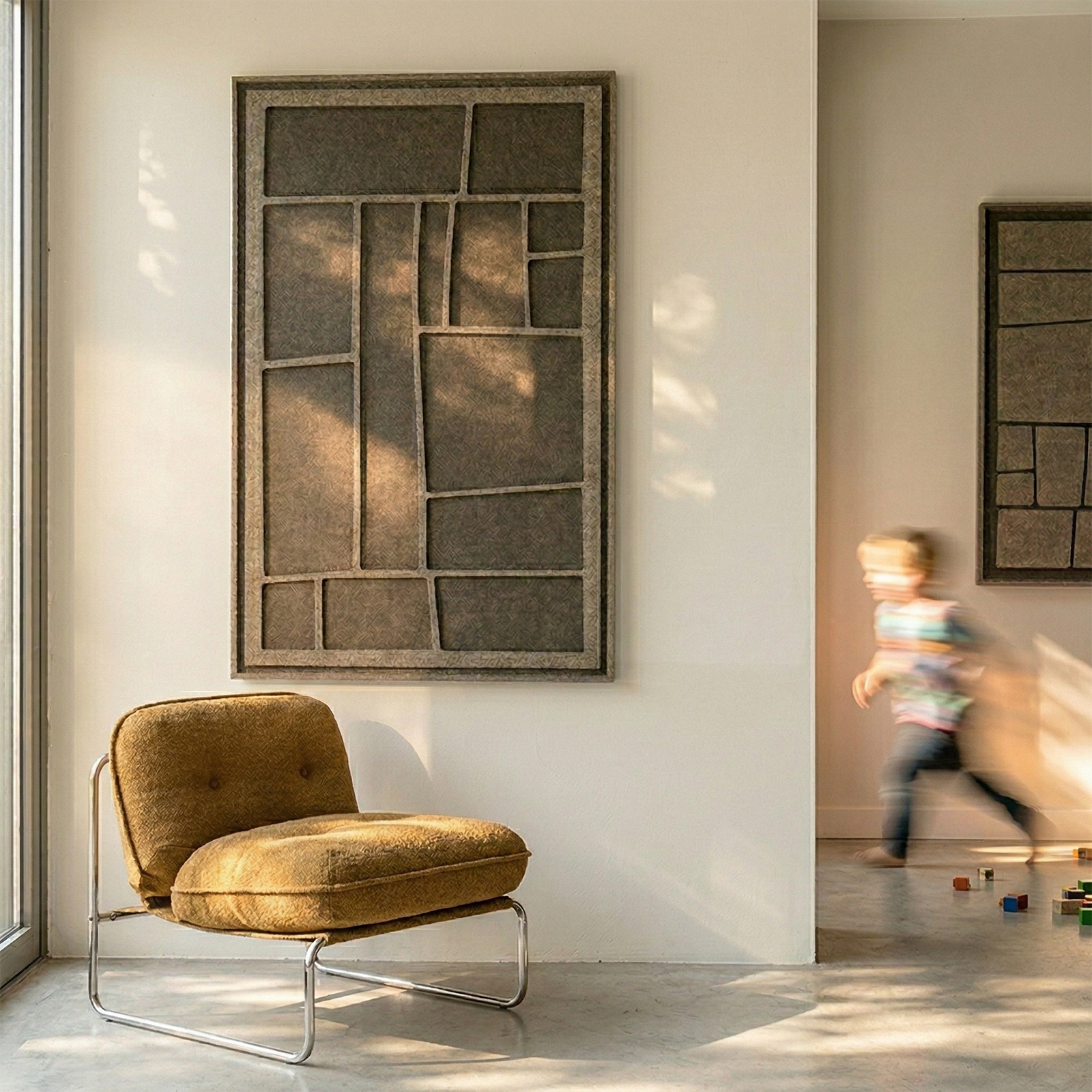 Deux panneaux FeltArt Modura Olive Mist dans un intérieur contemporain