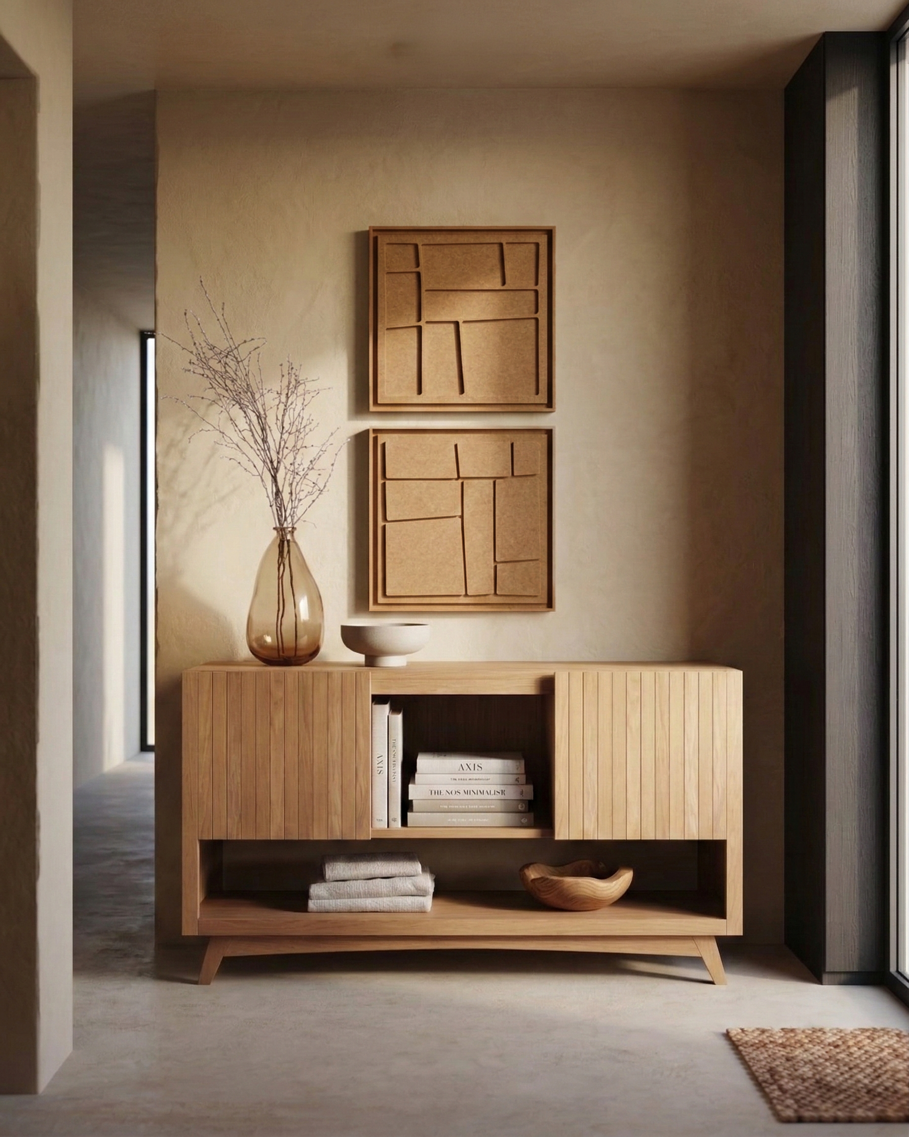 Deux panneaux FeltArt Modura Pale Sand dans un intérieur contemporain