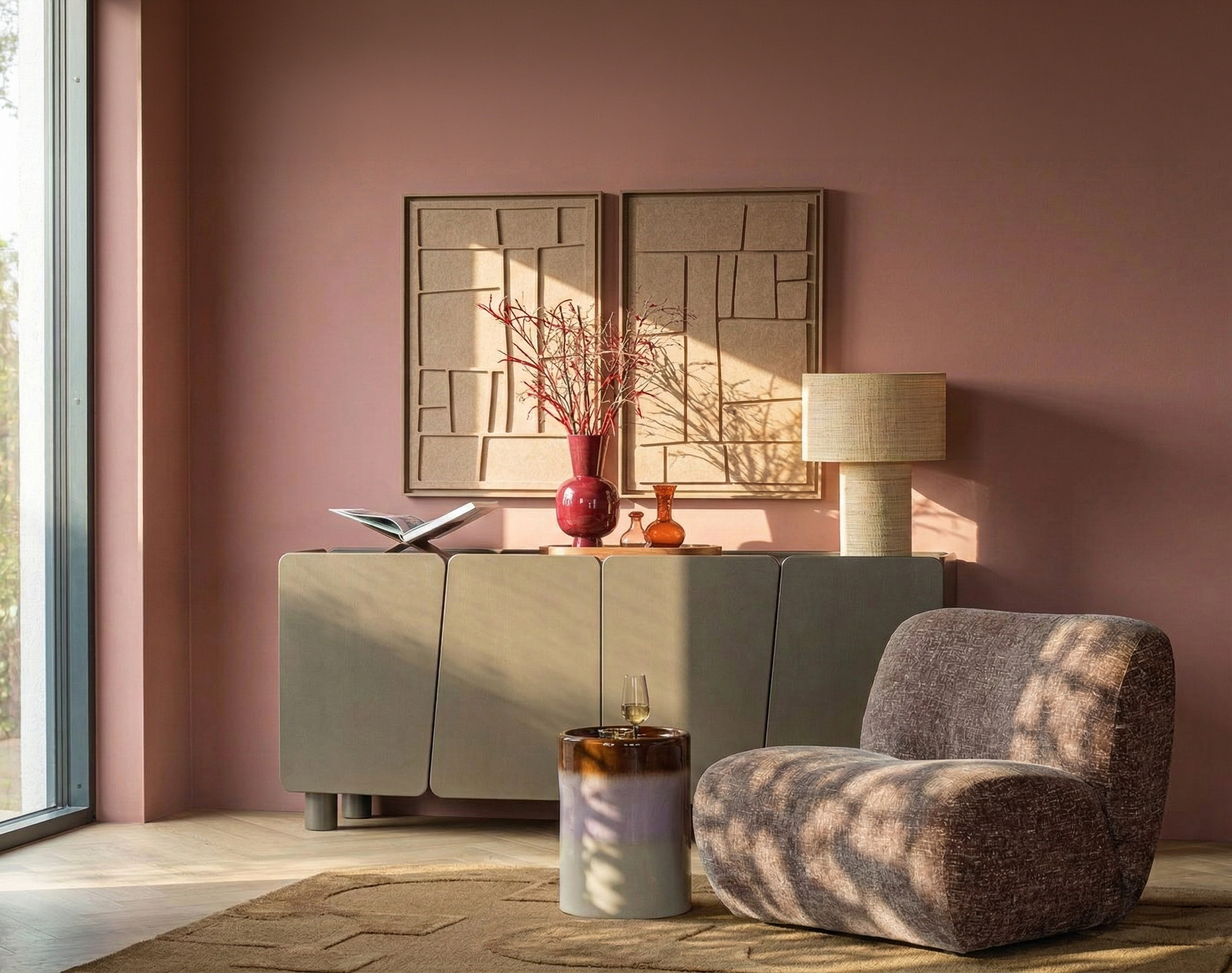 Deux panneaux FeltArt Modura Soft Dune dans un intérieur contemporain