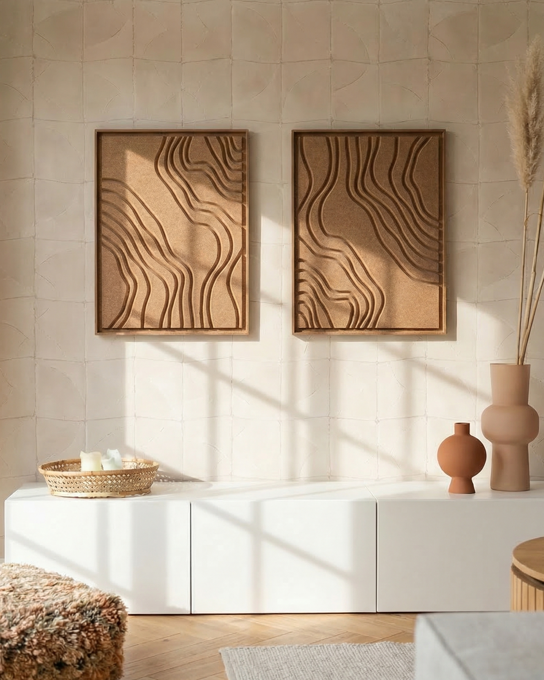 Deux panneaux FeltArt Naturale Soft Dune dans un intérieur contemporain