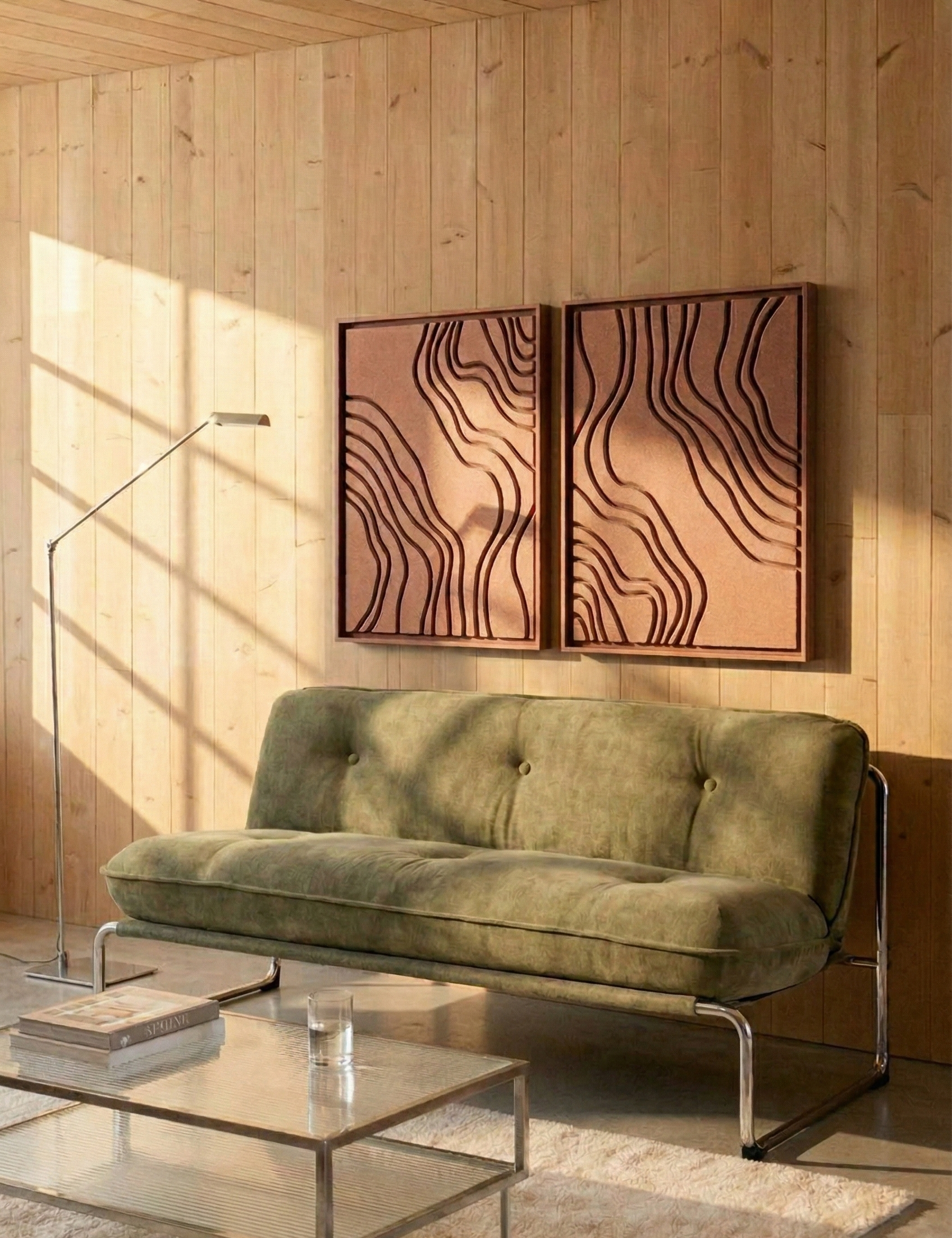 Deux panneaux FeltArt Naturale Terra Bloom dans un intérieur contemporain en situation