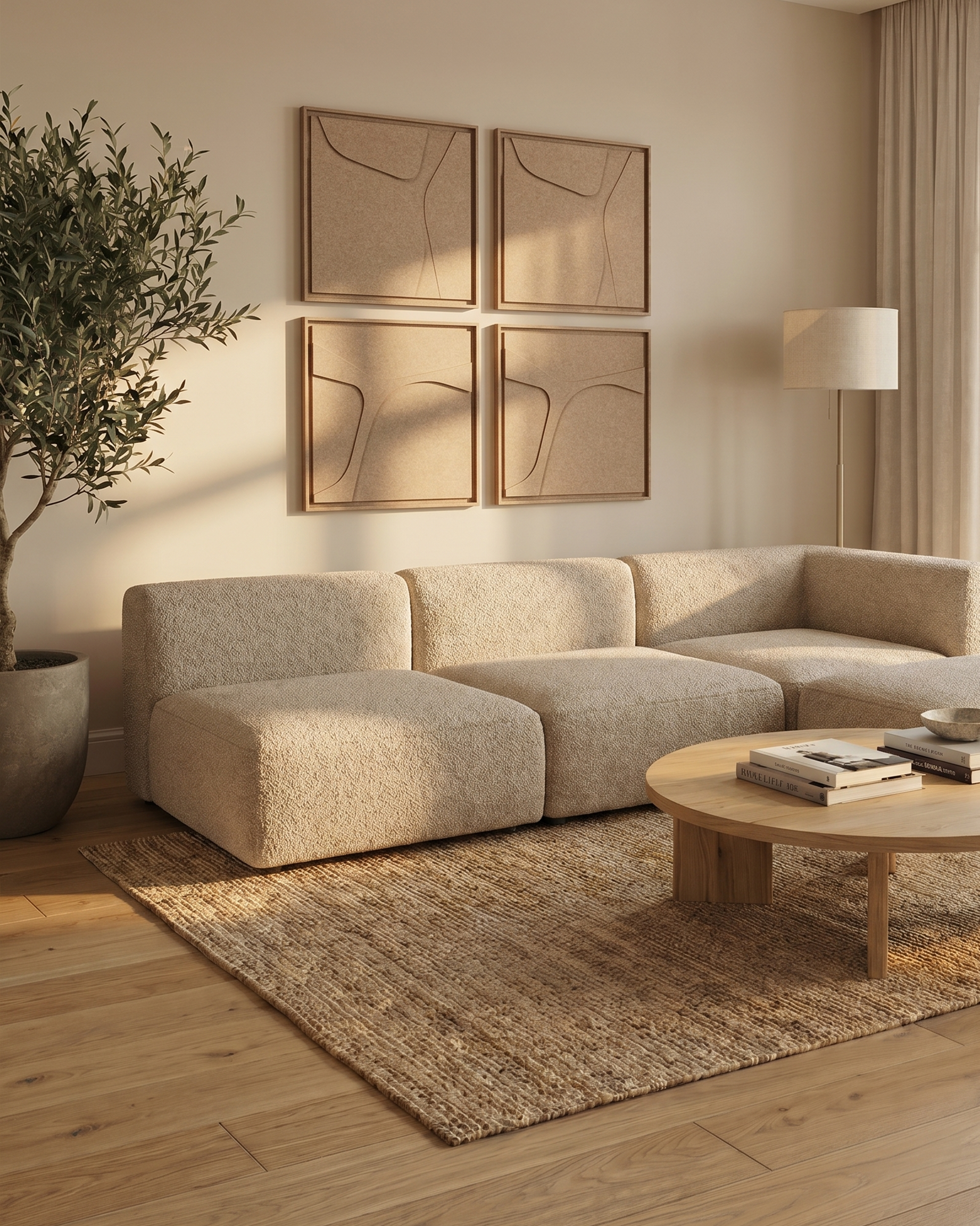 Deux panneaux FeltArt Serene Pale Sand dans un intérieur contemporain