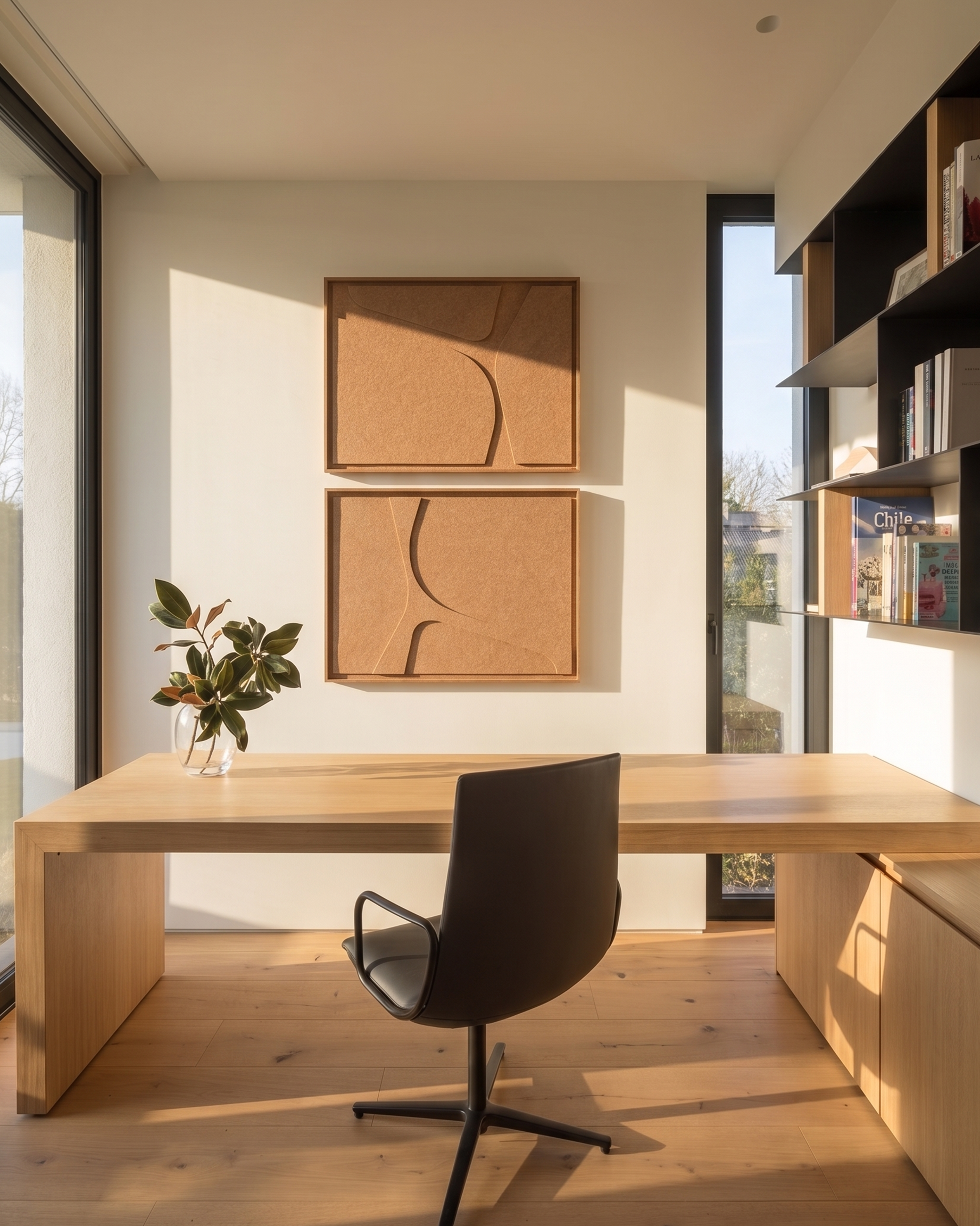 Deux panneaux FeltArt Serene Soft Dune dans un intérieur contemporain en situation