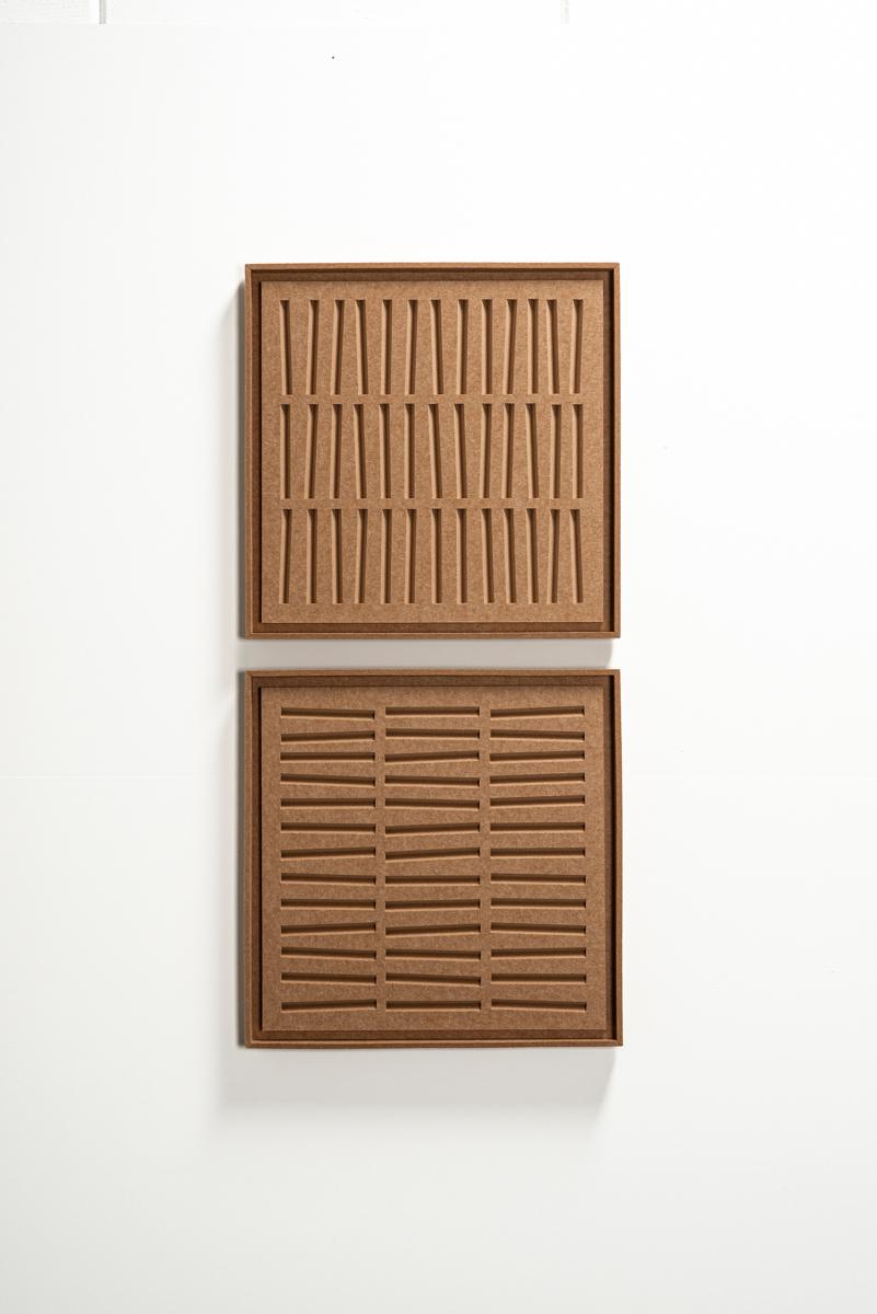 Deux panneaux FeltArt Harmoni Soft Dune dans un intérieur contemporain