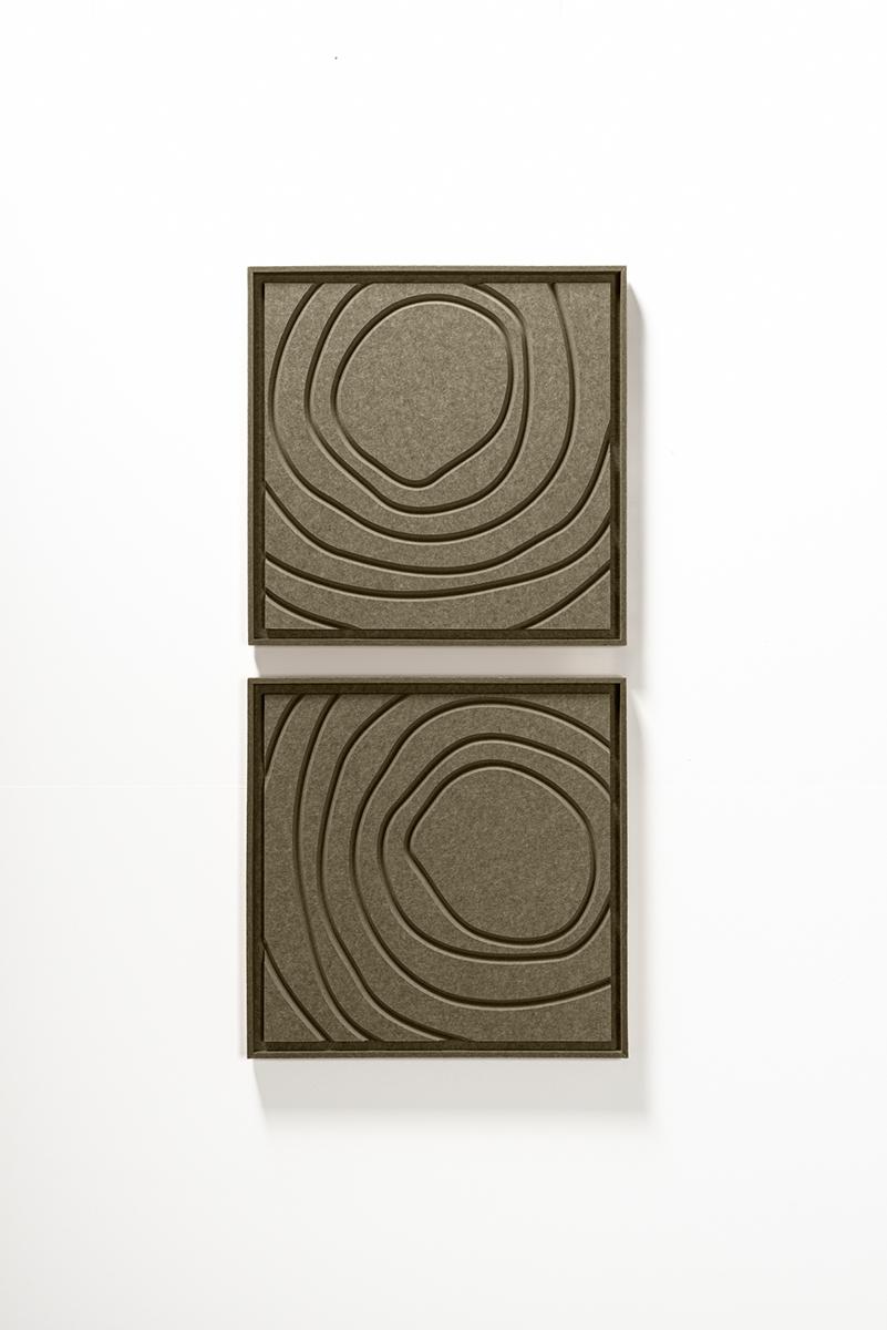 Deux panneaux FeltArt Aura Olive Mist dans un intérieur contemporain