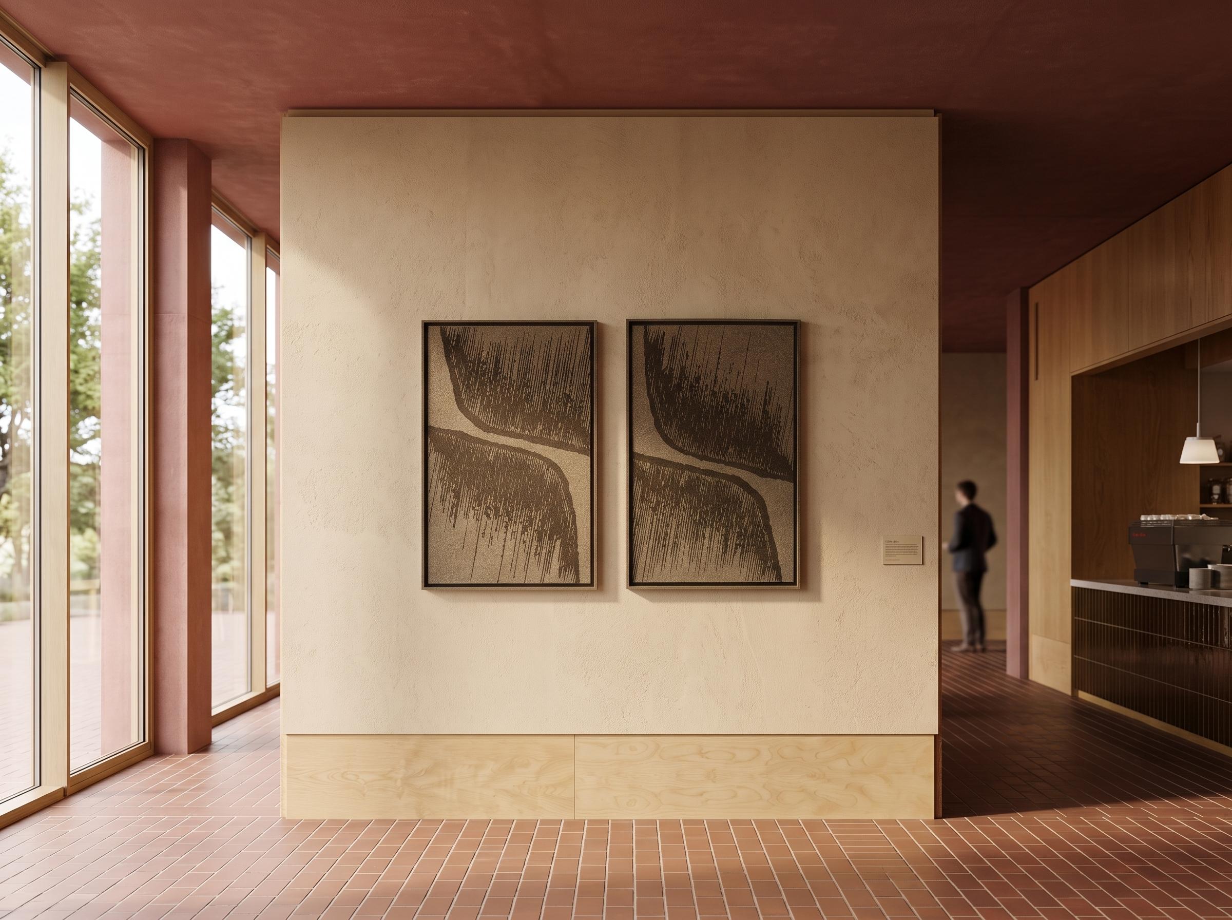 Deux panneaux FeltArt Botany Olive Mist dans un intérieur contemporain
