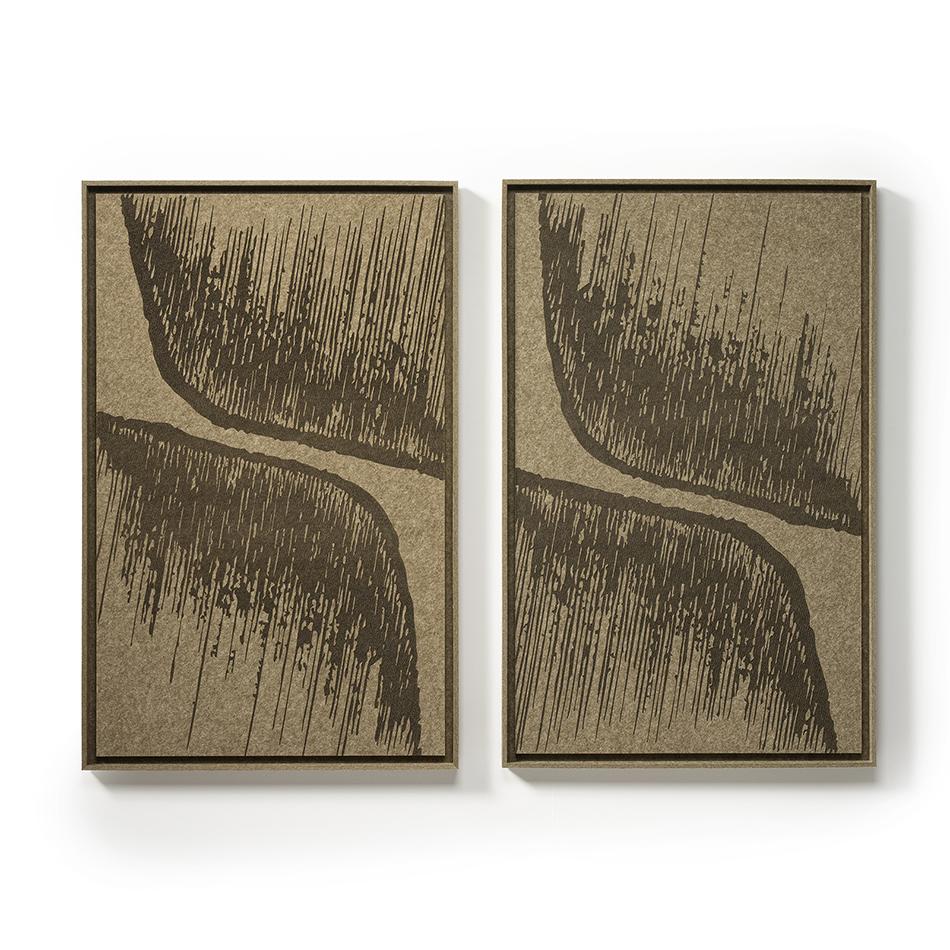 Deux panneaux FeltArt Botany Olive Mist dans un intérieur contemporain — format L, vue 1 sur 3