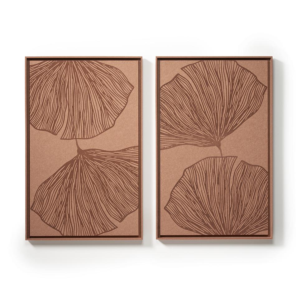 Deux panneaux FeltArt Verdure Terra Bloom dans un intérieur contemporain — format L, vue 1 sur 3