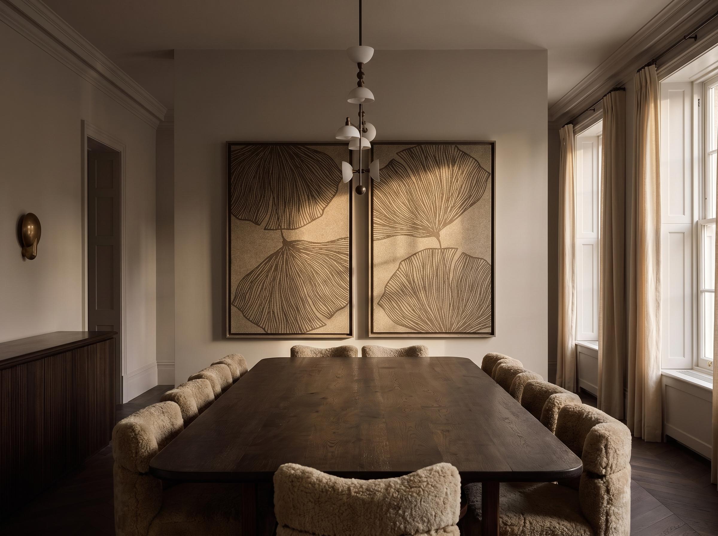 Deux panneaux FeltArt Verdure Olive Mist dans un intérieur contemporain