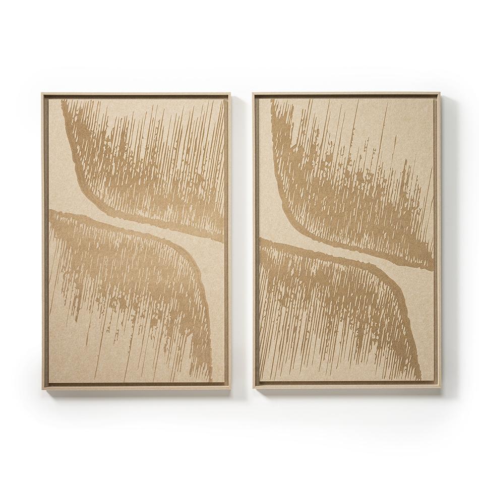 Deux panneaux FeltArt Botany Pale Sand dans un intérieur contemporain — format L, vue 1 sur 3