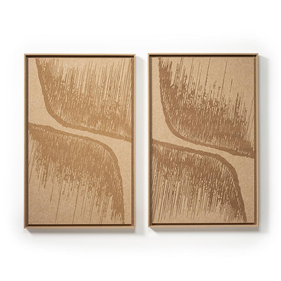 Deux panneaux FeltArt Botany Soft Dune dans un intérieur contemporain — format L, vue 1 sur 3