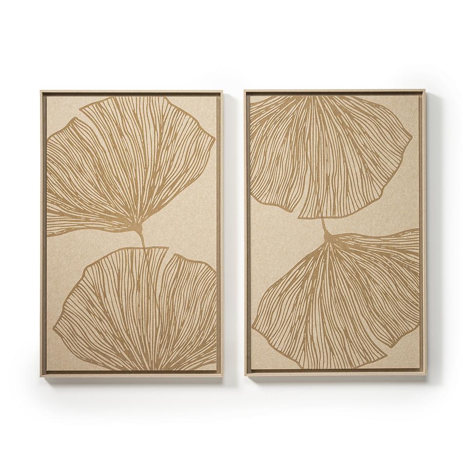 Deux panneaux FeltArt Verdure Pale Sand dans un intérieur contemporain — format L, vue 1 sur 3