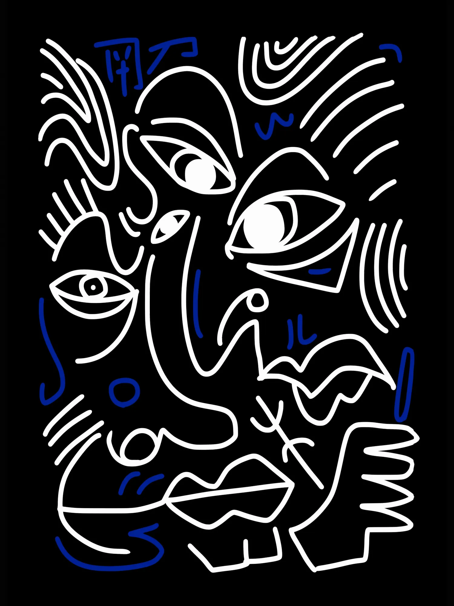 Lignes blanches et bleues sur fond noir