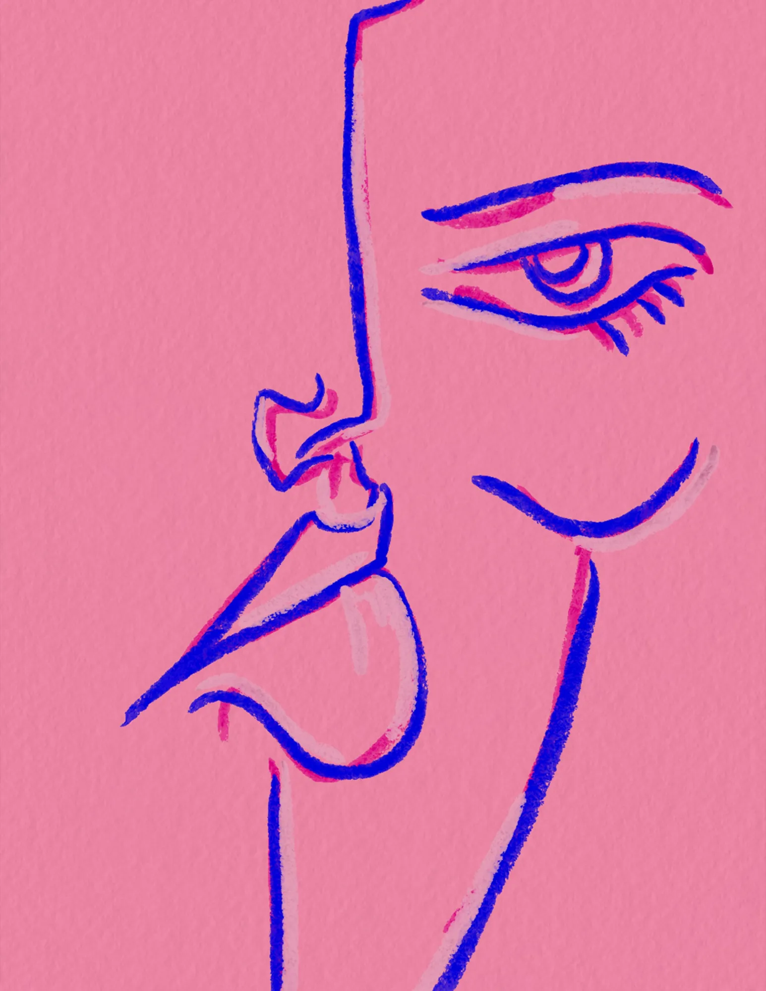 Portrait en lignes sur fond rose