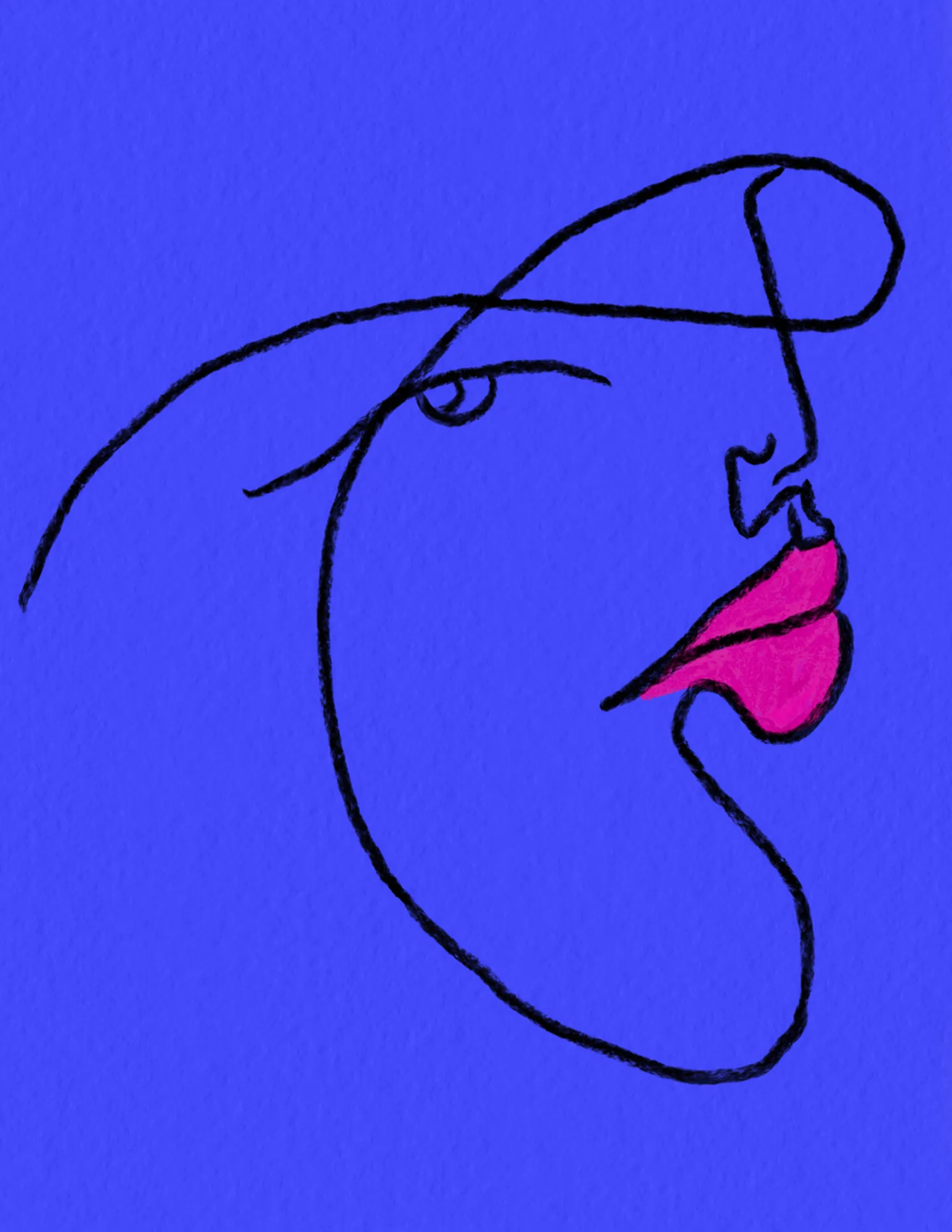 Portrait lunaire en lignes bleues