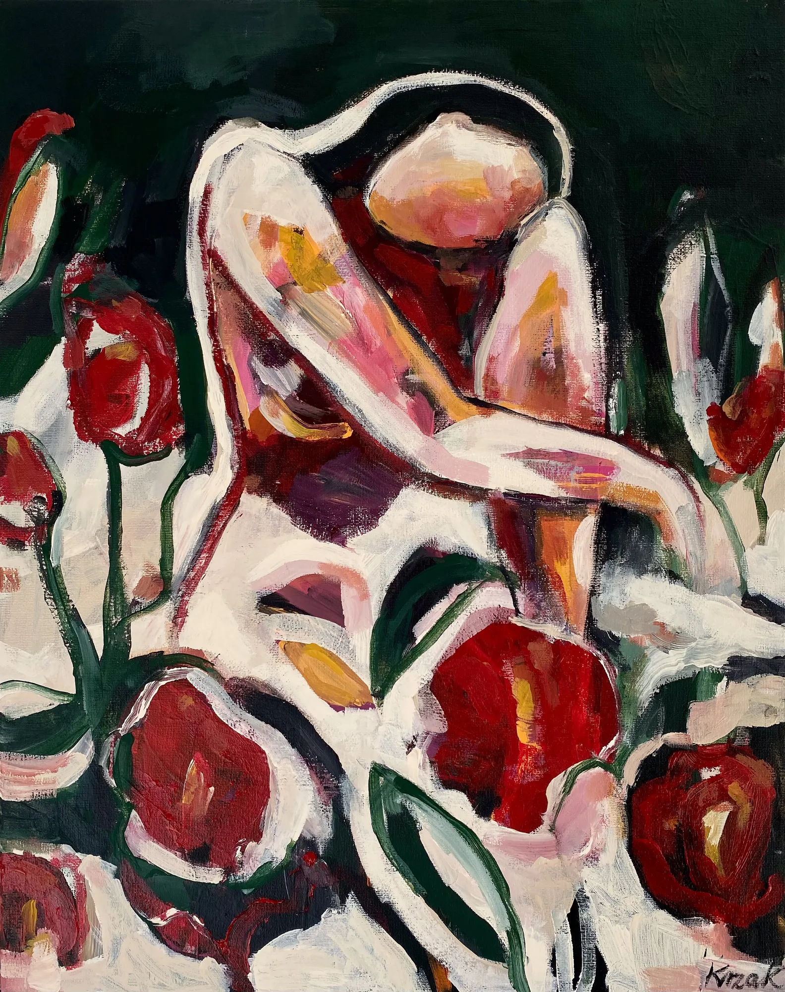 Femme en fleurs, portrait à l'extérieur