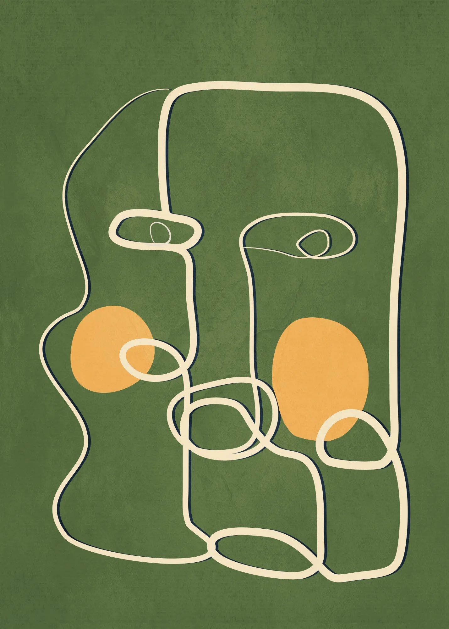 Portrait abstrait en lignes continues vertes et orange