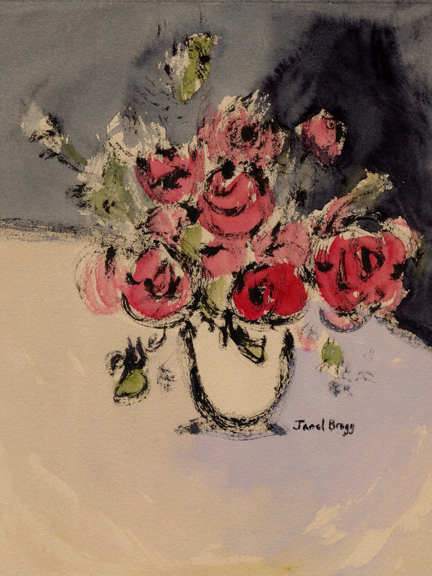 Bouquet avec vase beige