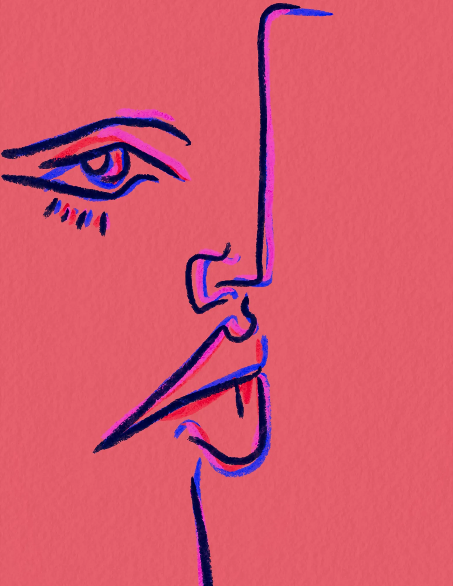 Visage au trait et lumière abricotée