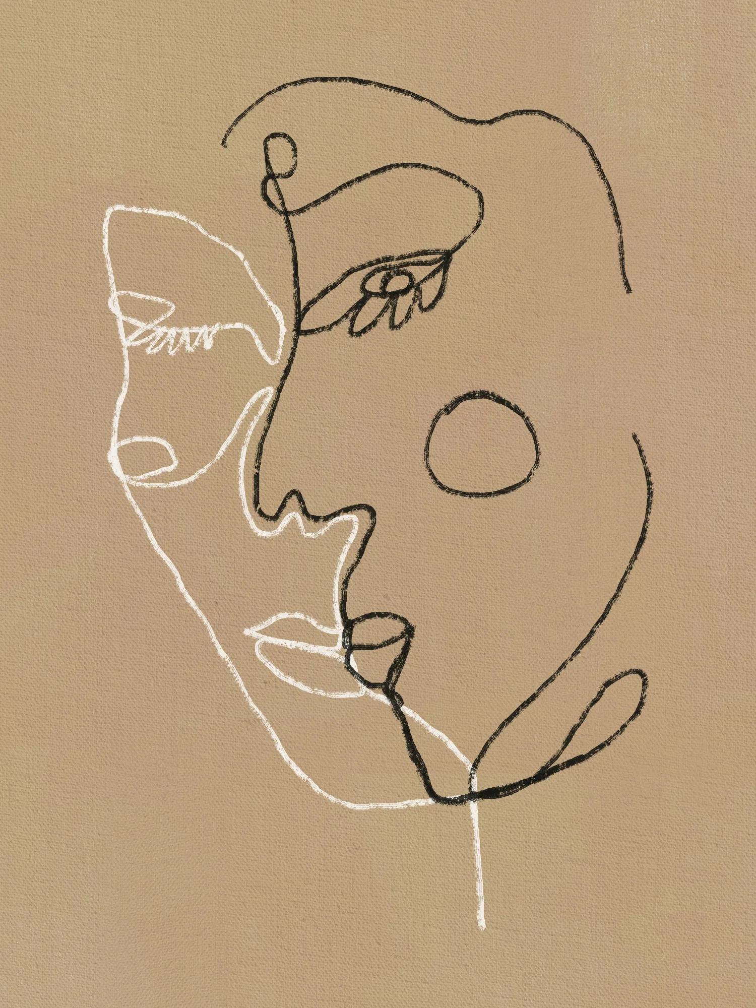Visages abstraits sur fond beige