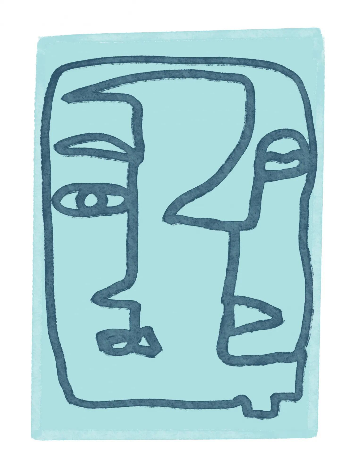 Visages abstraits en bleu sur fond extérieur