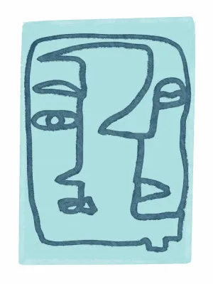 Visages abstraits en bleu sur fond extérieur