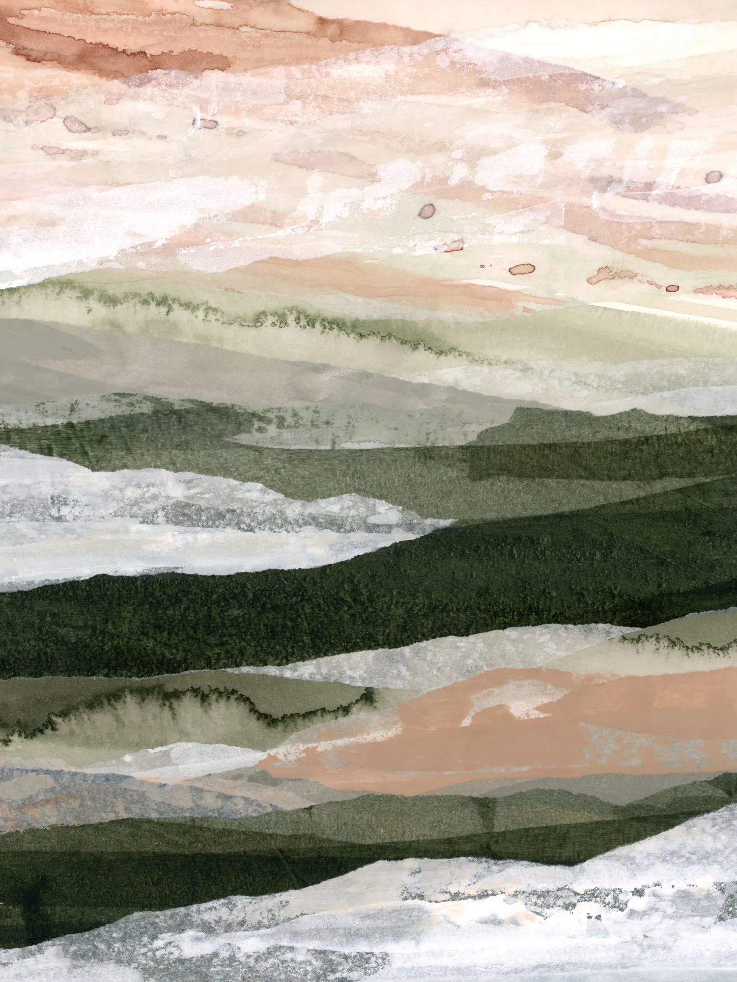 Montagne émeraude en aquarelle et collage