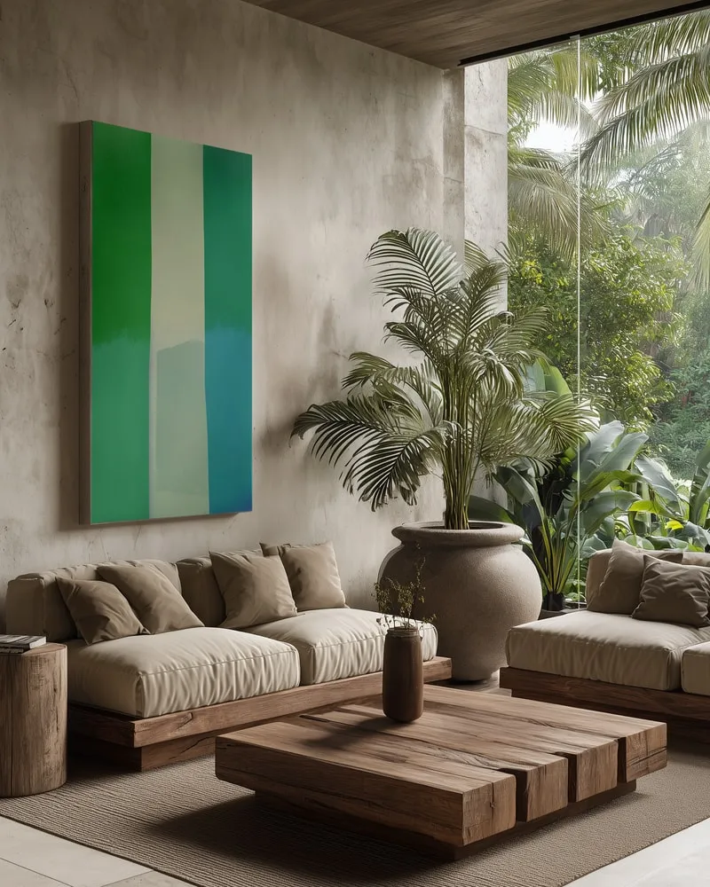 Minimalist Composition With Vibrant Green And Blue Hues en situation